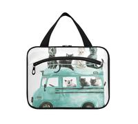 Blue Cat Bus Hanging Bags for Traveling Women with Hook, Designer Foldable Makeup Bag for car for Women Travel Toilet bolso Viajero para Mujer L