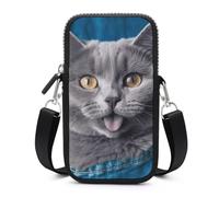 Blue Cat Cell Phone Bag with Detachable Strap, Aesthetic Mini Sling Bag Small Crossbody Bag for Phone
