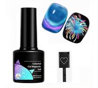 Blue Cat Eye Gel Nail Polish Set with Heart Magnet - Double Illusion Blue Glitter, Long Lasting Non-Toxic Soak Off UV LED Gel for DIY Home Manicure