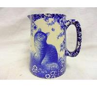 Blue cat half pint jug made by Heron Cross Pottery