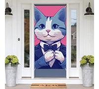Blue Cat in Suit Door Banners for Front Doors, Spring Summer Decorative Door Cover Welcome Porch Banner Decoration Hanging Wall Background for Party Supplies Indoor Outdoor Home Decor