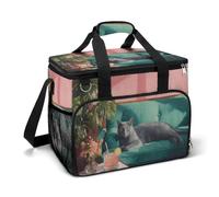 Blue Cat Laying on A Green Sofa Camping Cooler Bags Insulated Beach Cooler Portable Leak Proof Camping Cooler with Shoulder Strap