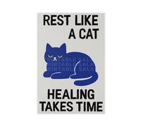 Blue Cat Mental Health Healing Art Poster Canvas Poster Bedroom Decor Landscape Office Room Decor Gift 08x12inch(20x30cm)