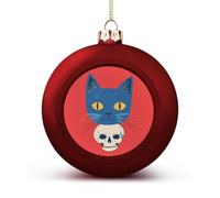 Blue Cat on A Skull Christmas Balls for Tree Decoration PC Baubles Hanging Ornaments Festive Decor 1PCS