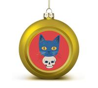 Blue Cat on A Skull Christmas Balls for Tree Decoration PC Baubles Hanging Ornaments Festive Decor 4PCS