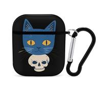 Blue Cat on A Skull Headphone & Earphone Cases Compatible with Airpod 1&2 Scratch-Resistant PC Protective Cover with Keychain Black-style
