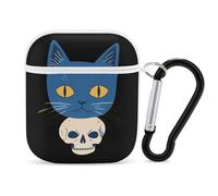 Blue Cat on A Skull Headphone & Earphone Cases Compatible with Airpod 1&2 Scratch-Resistant PC Protective Cover with Keychain White-style