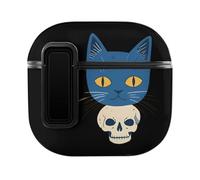 Blue Cat on A Skull Headphone & Earphone Cases Compatible with Airpod 4 Scratch-Resistant PC Protective Cover with Secure Buckle