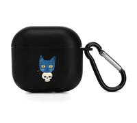 Blue Cat on A Skull Headphone & Earphone Cases Compatible with Airpod 4 Scratch-Resistant PC Protective Cover with Keychain