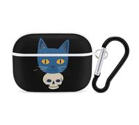 Blue Cat on A Skull Headphone & Earphone Cases Compatible with Airpod Pro Scratch-Resistant PC Protective Cover with Keychain White-style-3