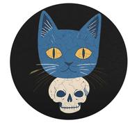 Blue Cat on A Skull Wooden Jigsaw Puzzles for Adults Brain-Teasing Game Idea Puzzle Gift for Unisex