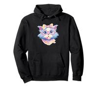 Blue Cat Portrait Cat Lover Graphic Pink Glasses Pastel Pullover Hoodie