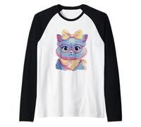 Blue Cat Portrait Cat Lover Graphic Pink Glasses Yellow Raglan Baseball Tee