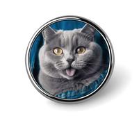 Blue Cat Round Badge for Men Women, Durable & Stylish Lapel Pins, Lightweight Metal Badges for Shirts, Jackets, Hats