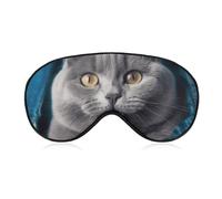 Blue Cat Sleep Mask for Women Men, Soft Eye Mask with Adjustable Strap for Sleeping, Light Blocking Travel Blindfold for Nap Comfortable Eye Cover for Home Office
