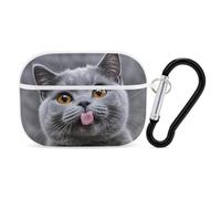 Blue Cat Sticking Out Tongue AirPod Pro Case, Anti Scratch Hard PC Cover with Keychain, AirPod Pro 2nd/1st Case Accessories for Women Men, White-Style