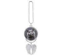 Blue Cat Sticking Out Tongue Car Hanging Pendant, Zinc Alloy Rearview Mirror Charms - Relieve Visual Fatigue, Vintage Keychain Pendant, Lucky Car Interior Hanging Decoration, Silver-Style