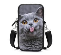 Blue Cat Sticking Out Tongue Cell Phone Bag with Detachable Strap, Aesthetic Mini Sling Bag Small Crossbody Bag for Phone