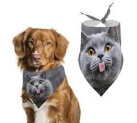 Blue Cat Sticking Out Tongue Dog Bandanas for Feeding Grooming, Triangle Pet Bibs Washable Pets Scarf for Cats & Dogs