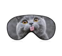 Blue Cat Sticking Out Tongue Eye Mask for Women & Men, Breathable & Adjustable Eye Cover, Ultra Soft Sleep Mask, Lightweight Travel Blindfold for Airplane, Nap, Night Sleeping