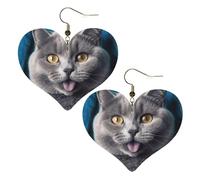 Blue cat sticking out tongue Leather Earrings for Women Heart Earring Lightweight Dangle Earrings Jewelry Gifts