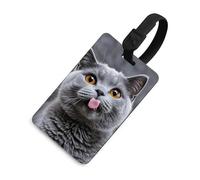 Blue Cat Sticking Out Tongue Luggage Tags with ID Card, Durable Travel Bag Tags, Waterproof Name Tag for Suitcases, Backpacks & Travel Cases Black-Style