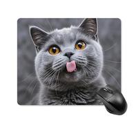 Blue Cat Sticking Out Tongue Mouse Pad Non-Slip & Waterproof Mousepad for Desk, Ultra Thin Rectangle Mouse Mat for Office, Gaming, 18 * 22cm