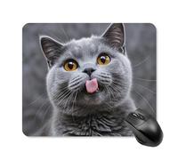 Blue Cat Sticking Out Tongue Mouse Pad Non-Slip & Waterproof Mousepad for Desk, Ultra Thin Rectangle Mouse Mat for Office, Gaming, 25 * 30cm