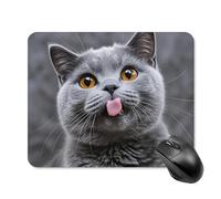 Blue Cat Sticking Out Tongue Mouse Pad Non-Slip & Waterproof Mousepad for Desk, Ultra Thin Rectangle Mouse Mat for Office, Gaming, 20 * 25cm