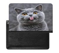 Blue Cat Sticking Out Tongue Passport Holder Passport Cover Protector Essentials with Credit Card Slots for Women Men