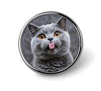 Blue Cat Sticking Out Tongue Round Badge for Men Women, Durable & Stylish Lapel Pins, Lightweight Metal Badges for Shirts, Jackets, Hats