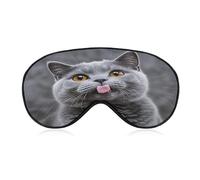 Blue Cat Sticking Out Tongue Sleep Mask for Men Women Elastic Strap Eyeshade Lightweight Sleeping Blindfold Soft Breathable Eye Cover Comfortable Sleep Shade Cover for Sleeping Travel