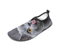 Blue Cat Sticking Out Tongue Water Shoes for Men Women, Lightweight Stretch Swim Shoes with Anti-Slip Rubber Sole, Quick-Dry Aqua Socks for Pool, Beach, Surfing, Style, 10 Women/10 Men