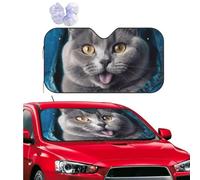 Blue Cat Sticking Out Tongue Windshield Sun Shade for Car Personalized Window Sunshades Foldable Sun Heat Uv Rays Visor Protector to Keep Your Vehicle Cool for Universal Cars SUV Truck 55x29.9 Inch
