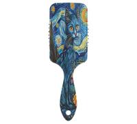 Blue Cat under Starry Sky Hairbrush, Detangling Brush Comb, Anti Static Brush Hair, Big Hair Brushes Women