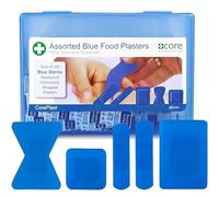Blue Catering Plasters Assorted Hard Box 100x CorePlast Metal Detectable. Washproof Waterproof Medical Plaster Catering First Aid Kits, Easy Open, high stickability, Tough Cushioned Wound Dressing