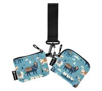 Blue Cattle of The Bohemian Tribe Dual Coin Purse Credit Card Holder Wallet Small Portable Zipper Cash Coin Purse with Keychain for Woman 2 Packs portatarjetas para