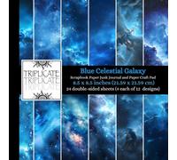Blue Celestial Galaxy Scrapbook Paper, Junk Journal and Paper Craft Pad: 24 double-sided matte pages of 8.5 x 8.5 inch 60lb (90gsm) decorative craft paper of 12 background designs (4 of each design)