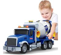 Blue Cement Mixer Toy Truck 15" Long, Friction Powered with Lights & Sounds, Construction Vehicle for Toddlers 3-8, Holiday Birthday Gift