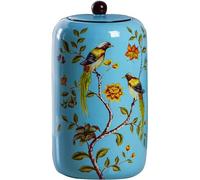 Blue Ceramic Cylinder Vase Ginger Jar With Lid For Home Decor, Floral Bird Temple Jar Vase Traditional Porcelain Dried Flower Vases Gift Jar Decoration For Living,