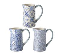 Blue Ceramic Jug, 1x Blue & White Tile Pattern Jug, Kitchen Decorative Jug Vase, Milk Jug, Afternoon Tea Jug, Blue & White Italian Tile Drinks Jug, Creamer Jug (Design 2 Middle Top)