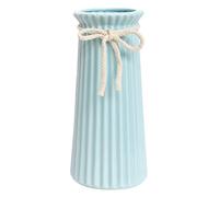 Blue Ceramic Ribbed Vases for Minimalist Modern Home Decor, Decorative Flowers Vase for Wedding Dinner Table Office Bedroom - 10 Inch / 25 CM
