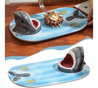 Blue Ceramic Shark Plate, Shark Sushi Plate, Funny Handmade Kitchen Salad Plates with Dipping Sauce Bowl, Hand-Painted Food Serving Tray, Holiday Birthday Gifts for Shark Party Lovers