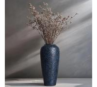 Blue Ceramic Vase, 13" Tall Rustic Terracotta, Blue Pampas Grass Vases, Large Vintage Centerpieces, Pottery for Home Decor, Living Room, Entryway, Table Centerpieces, Kitchen, Housewarming Gifts