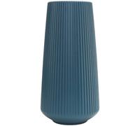 Blue Ceramic Vase With Modern Ribbed Design, Perfect For Fresh Or Dried Flowers, Multi-purpose Decorative Vase Elevates Your Living Room, Dining Table
