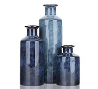 Blue Ceramic Vases Set - 3 Blue Small Vases, Farmhouse Country Centerpieces