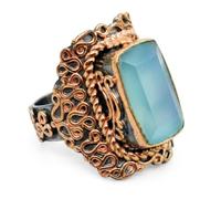 Blue Chalcedony Rectangle Faceted Gemstone Ring 925 Sterling Silver Black Rhodium Rose Gold Plated Bezel Set Statement Cocktail Jewelry for Women S1/2,61(19.4)