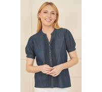 Blue Chambray Pleated Denim Shirt Yumi Blue 10
