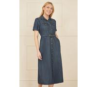 Blue Chambray Utility Midi Denim Shirt Dress Yumi Blue 10