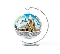 Blue Chapel Christmas Ornament Polish Blown Glass Ball Hand Painted Large Bauble with Display Stand, 6 inch/150mm Everlasting Faith Ornament